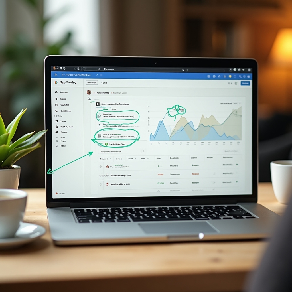 Interfejs Google Analytics 4 z opisanymi elementami